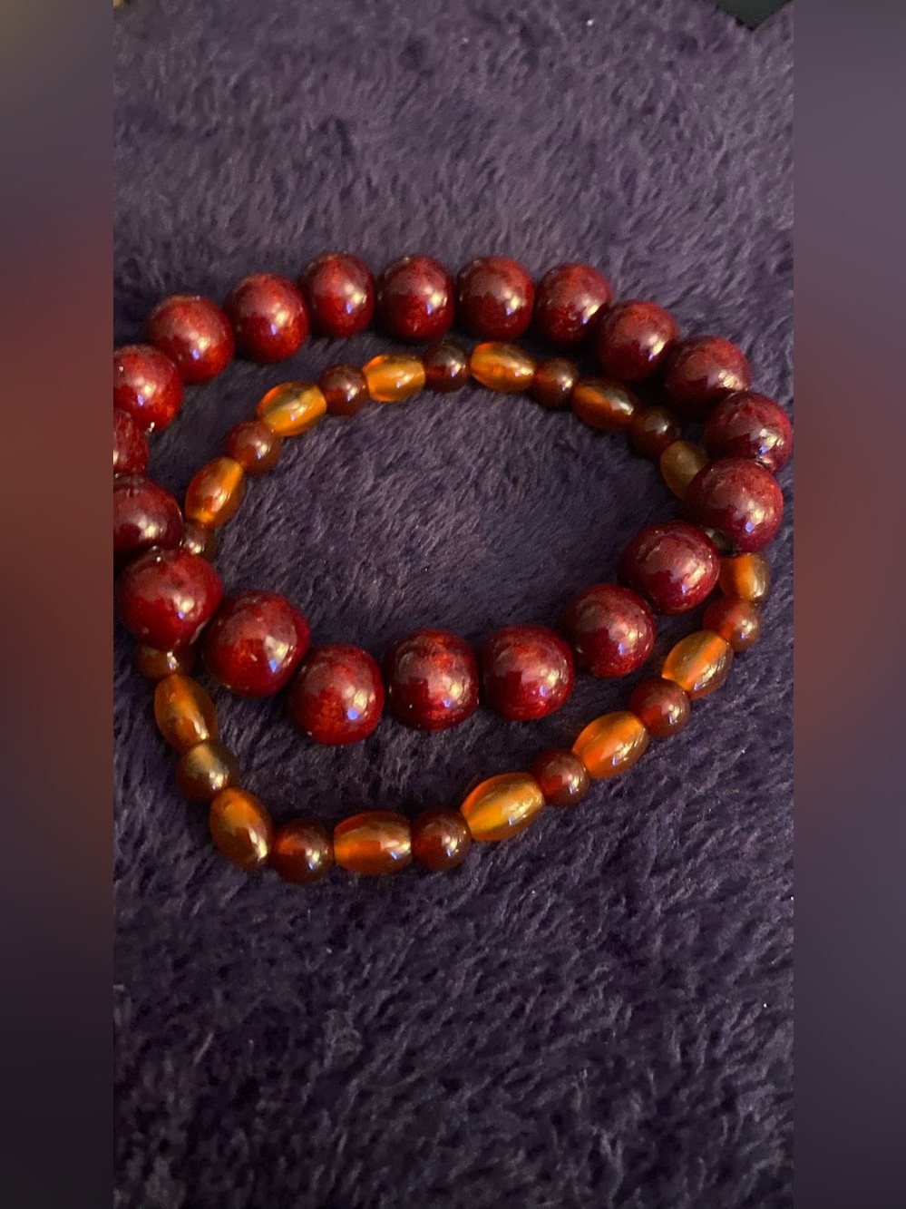 Red and Amber Bead Stretch Bracelet Set - Women Jewelry